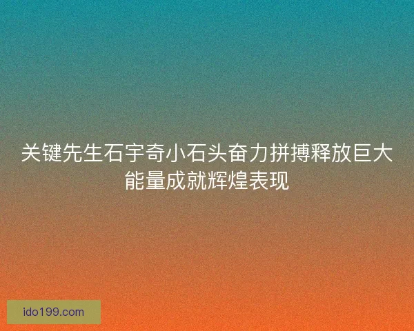 关键先生石宇奇小石头奋力拼搏释放巨大能量成就辉煌表现